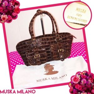 MUSKA MILANO Patent Croc Embossed Satchel